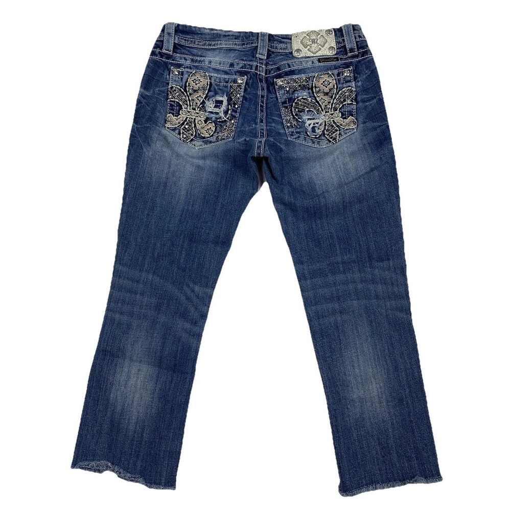 Y2K Miss Me Women’s Jeans Mid-Rise Easy Crop w/ Pink Design W28/L25